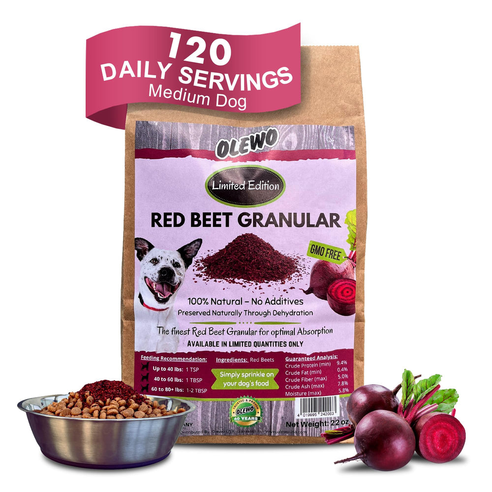 emballage olewo betteraves rouges granules pour chien, pratique et prêt à ajouter