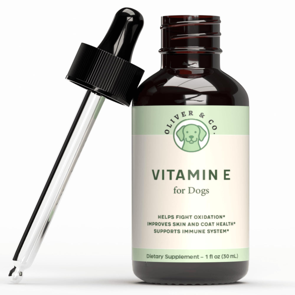 Oliver & Co. Vitamine E pour chiens – bouteille fluide favorisant l’absorption rapide.