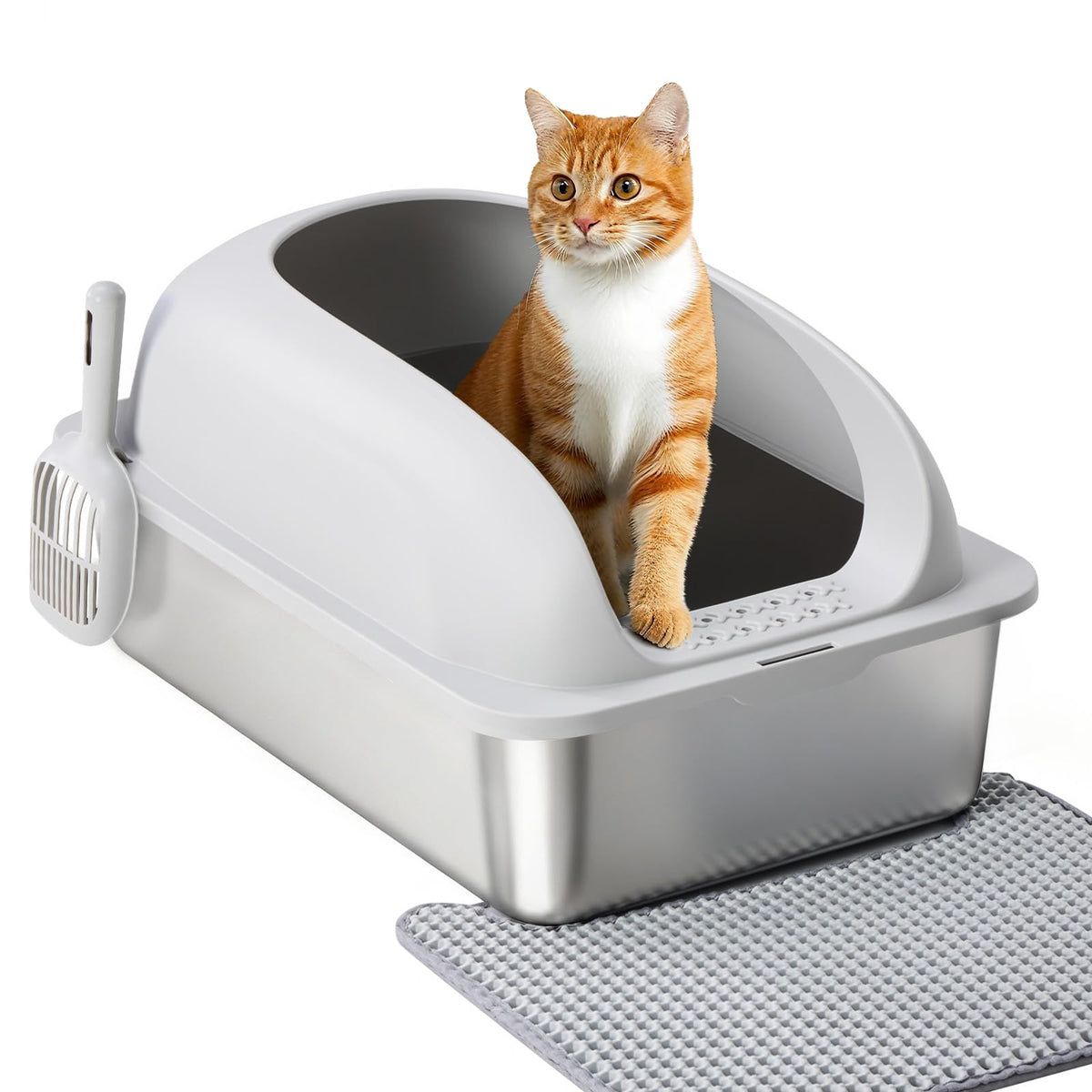 OLIXIS boîte-litière chat inox avec couvercle; présentation propre et hygiénique