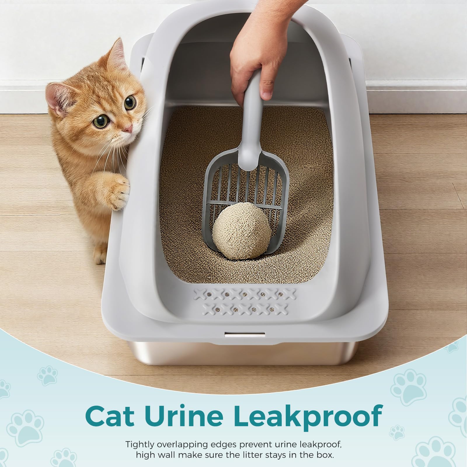 OLIXIS boîte-litière chat inox nettoyage facile; surface lisse prête à essuyer