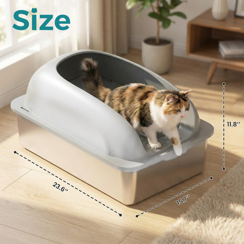 OLIXIS boîte-litière chat inox racleur intégré; dépoussiérage rapide