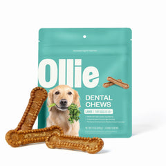 Ollie Dental Chews pour chien large, sticks croquants favorisant haleine fraîche.