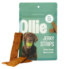 Ollie jerky poulet-pomme en tranche, friandise naturelle et savoureuse pour chien.