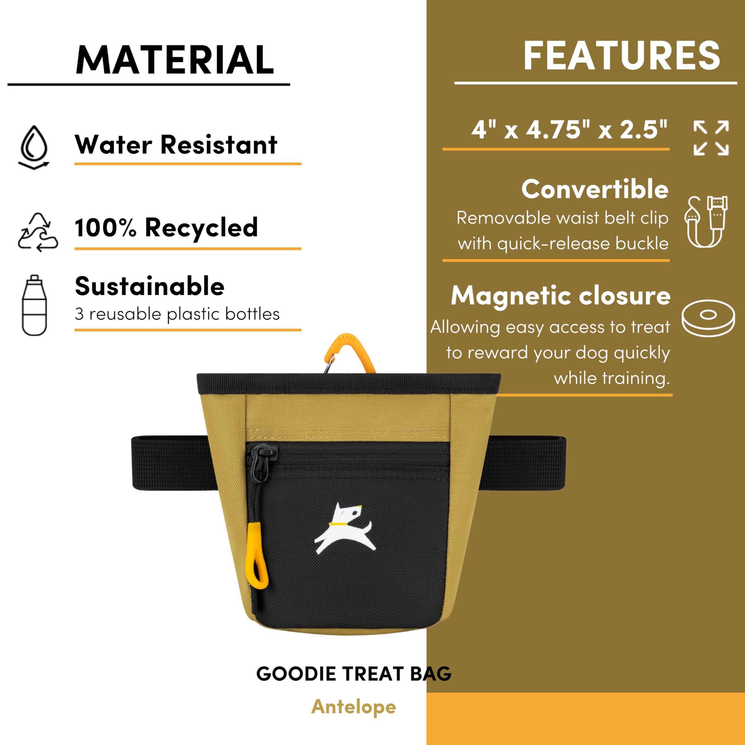 Trois facons de porter le Goodie Bag OllyDog pour varier les activites.
