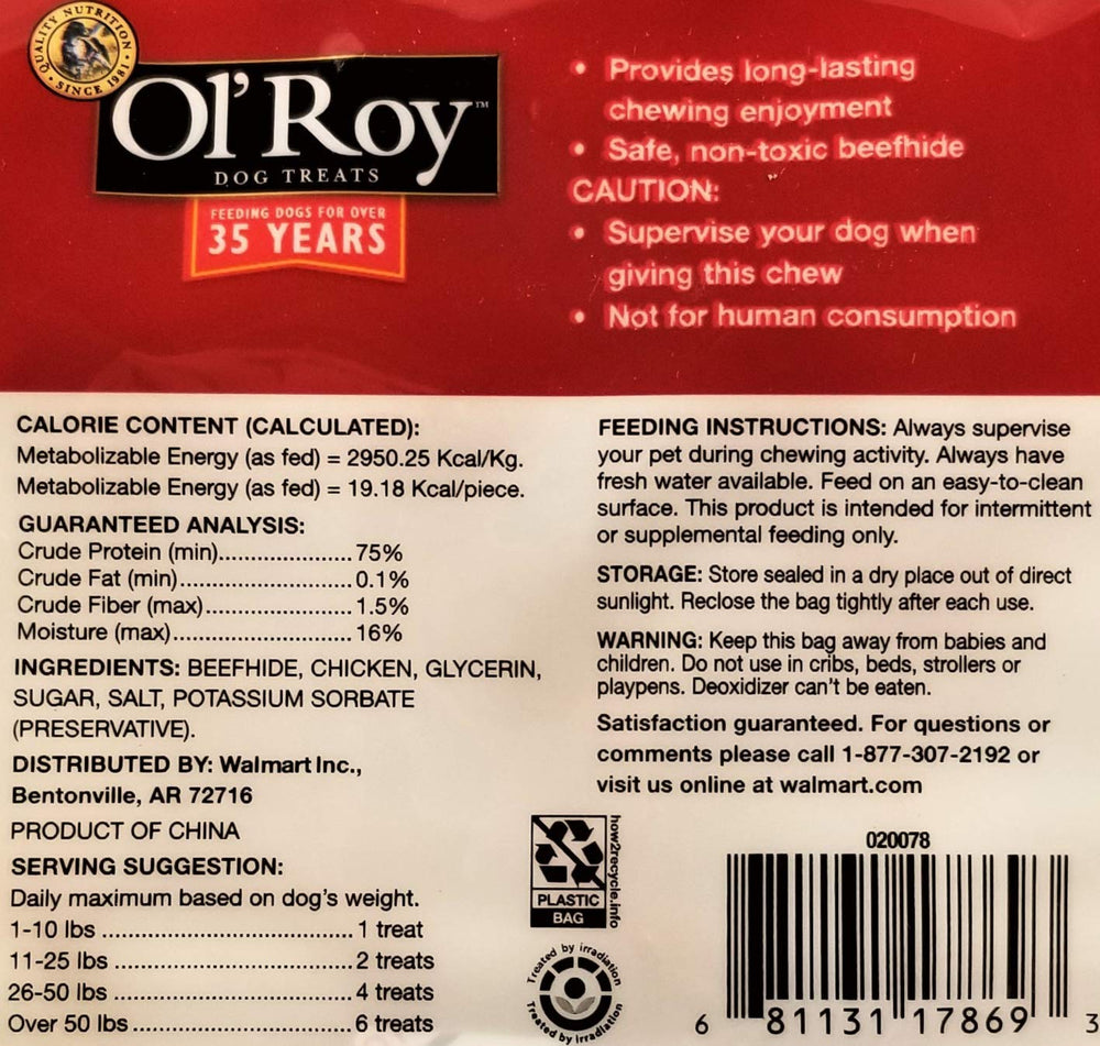 Chien savourant une torsade Ol'Roy, récompense pratique et portable.