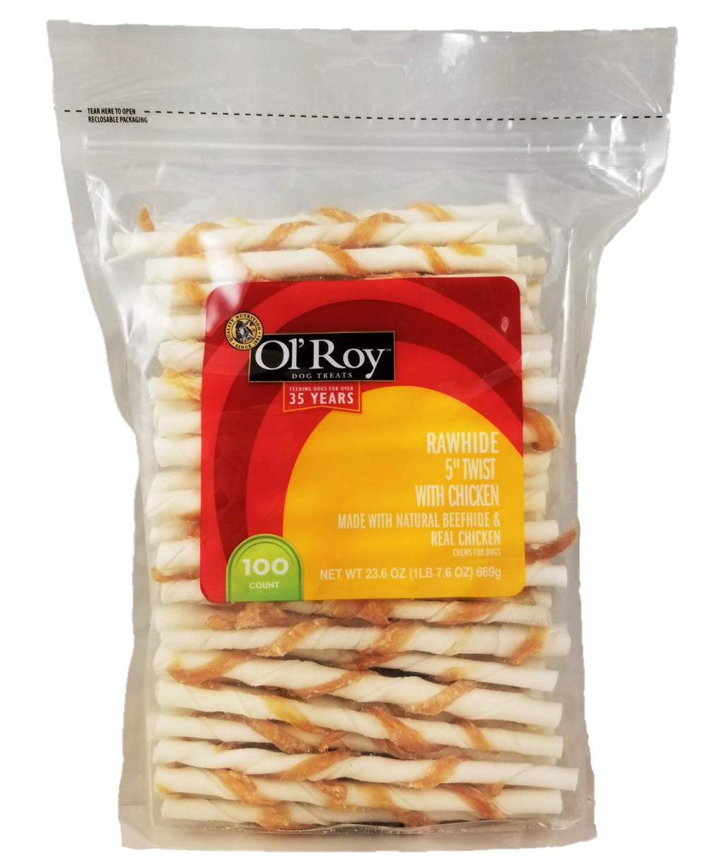 Ol'Roy – torsades poulet et cuir brut, friandise durable pour chien actif.