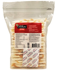 Gros plan sur les torsades de poulet Ol'Roy, saveur attrayante et texture à mâcher.