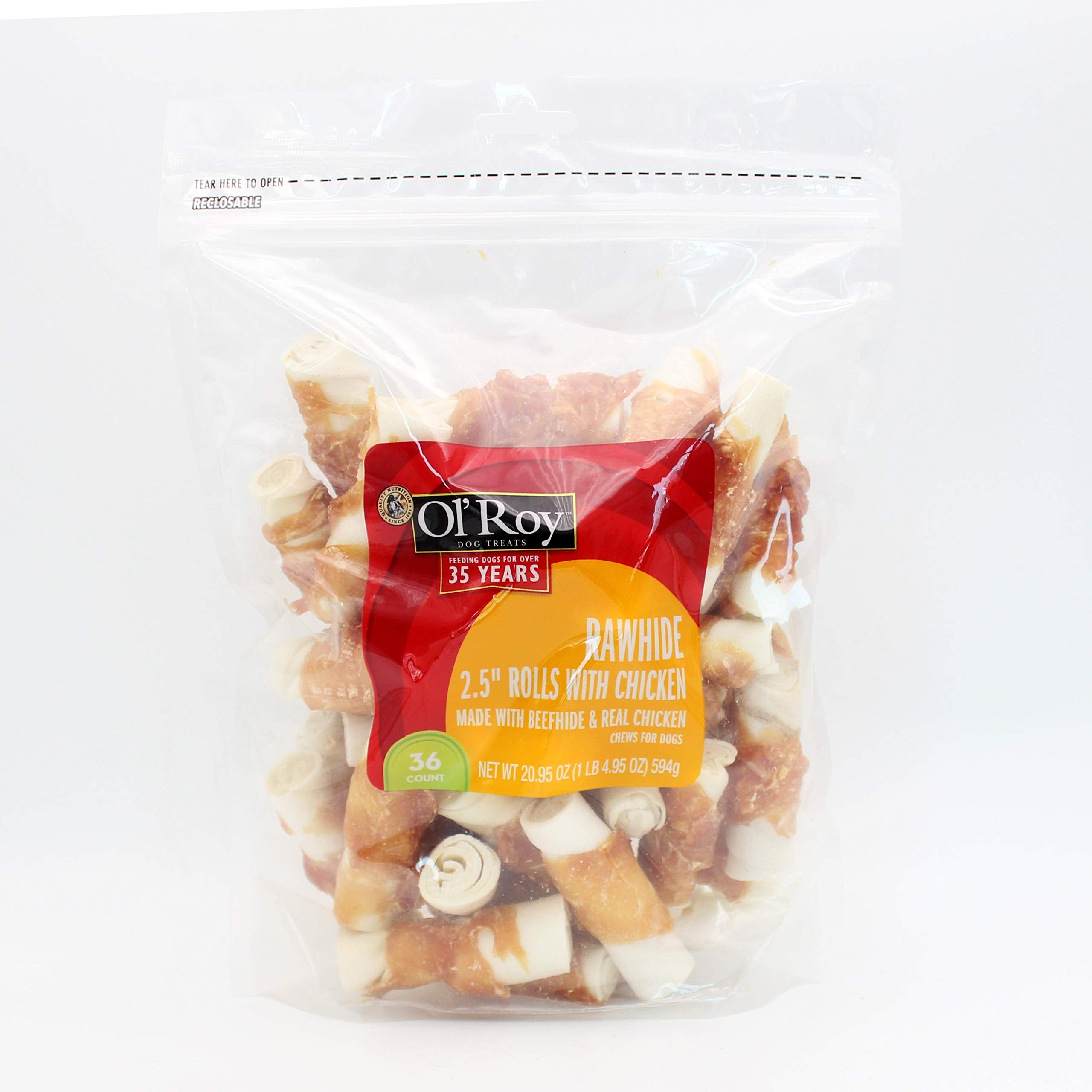 Ol' Roy Rawhide au poulet, rouleaux 2,5 pouces, favorise une mastication durable.