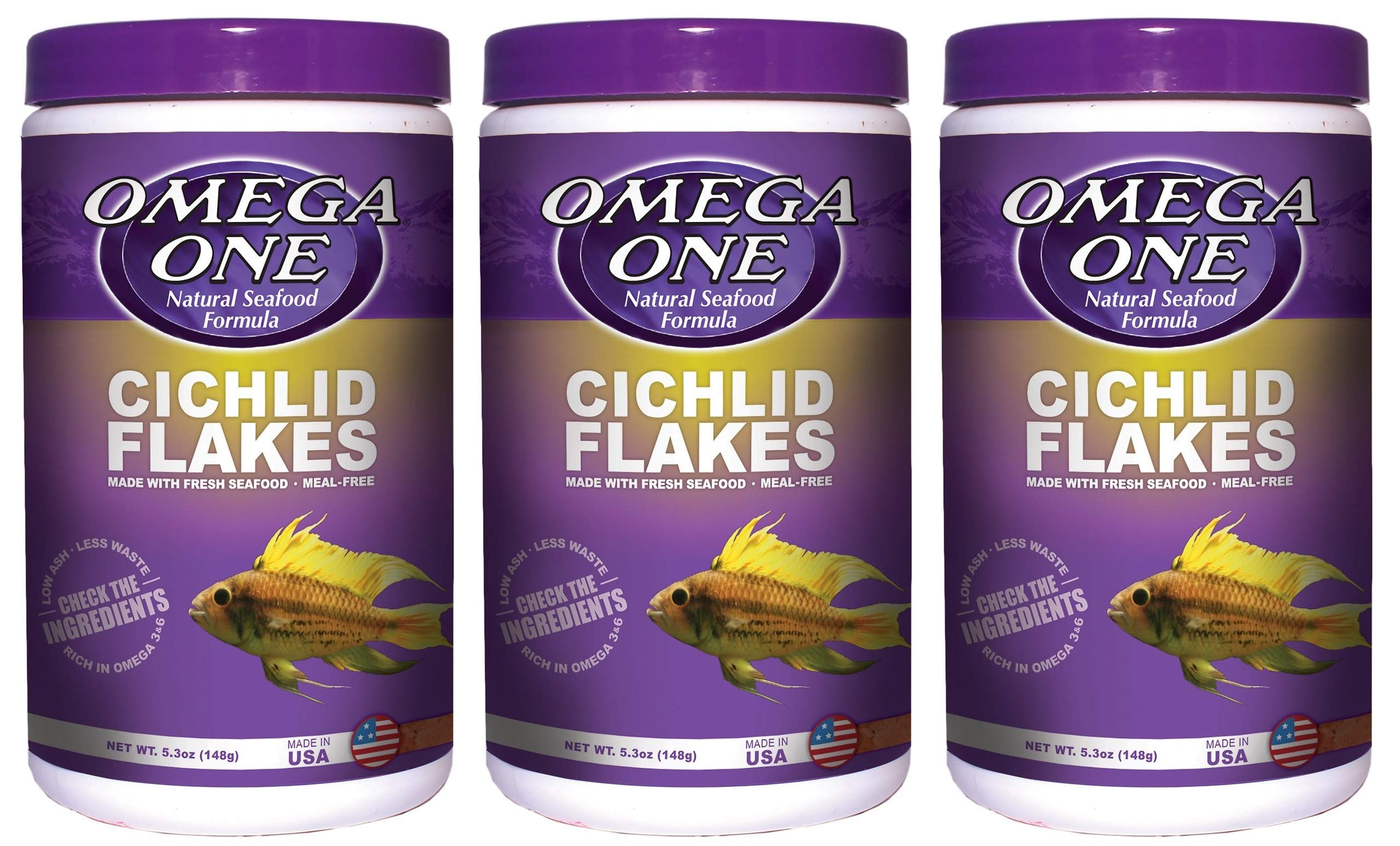 Omega One flocons cichlides – flocons secs favorisant une coloration naturelle et un appétit sain.