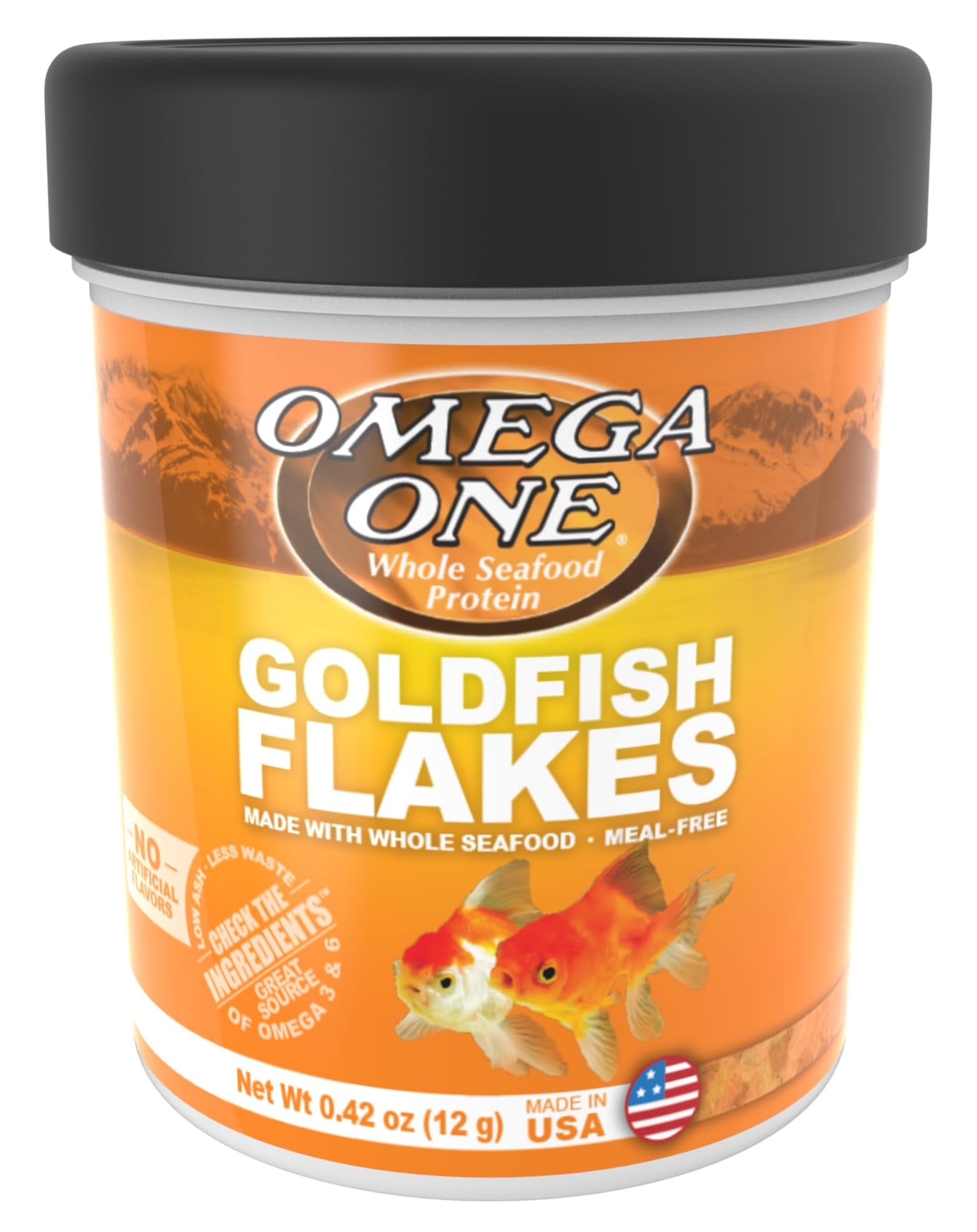 Omega One flocons poisson rouge dans bol, alimentation pratique et digeste.