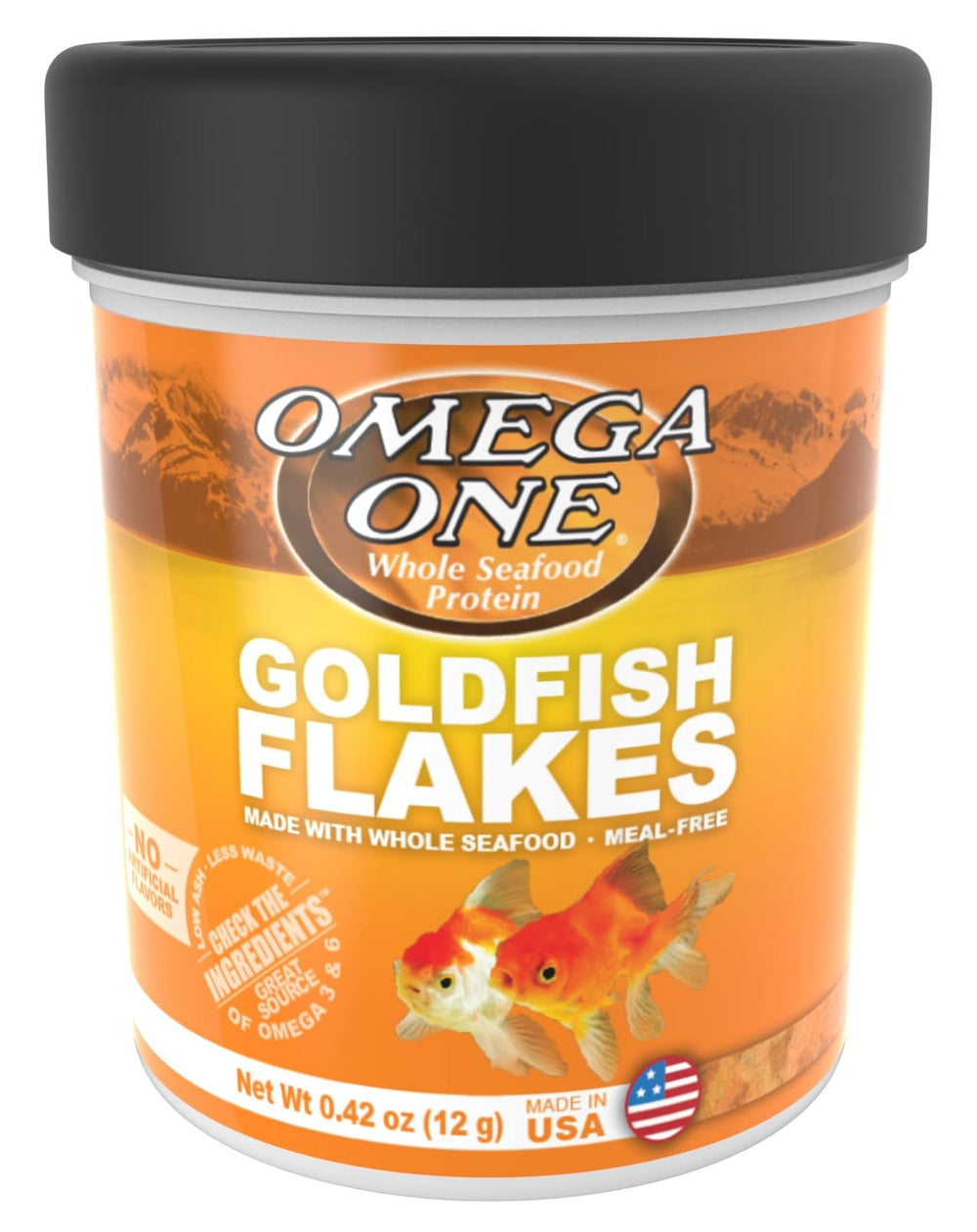 Omega One flocons poisson rouge dans bol, alimentation pratique et digeste.