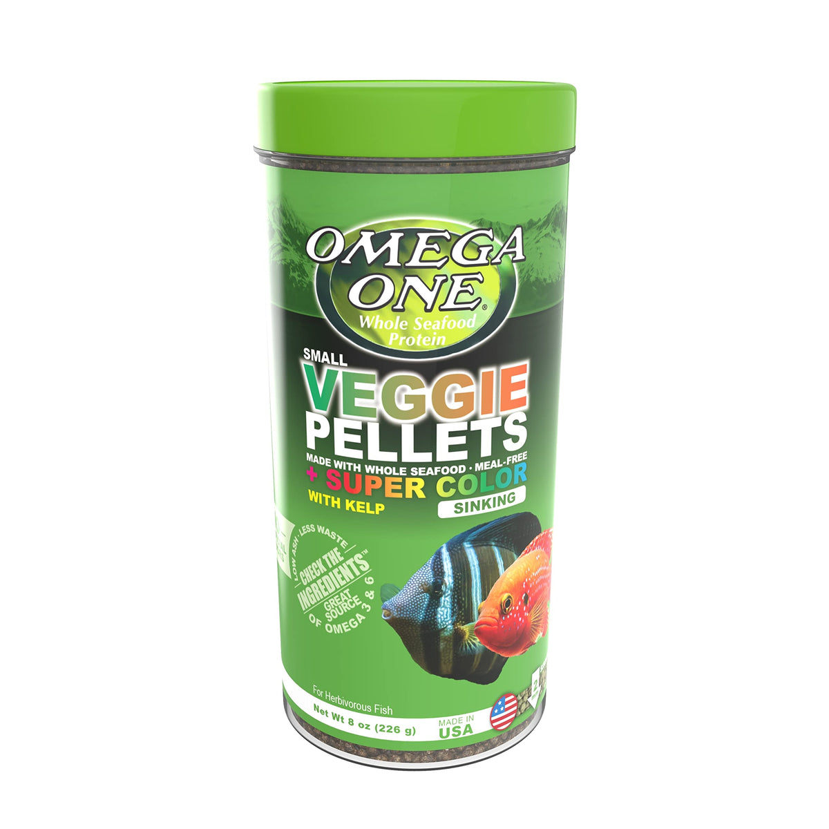 Omega One Granulés Algues Couleur – emballage 226 g, pratique pour l'alimentation quotidienne.