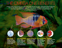 Pellets Omega One riches en Omega3 et Omega6 pour des bénéfices nutritionnels possibles.