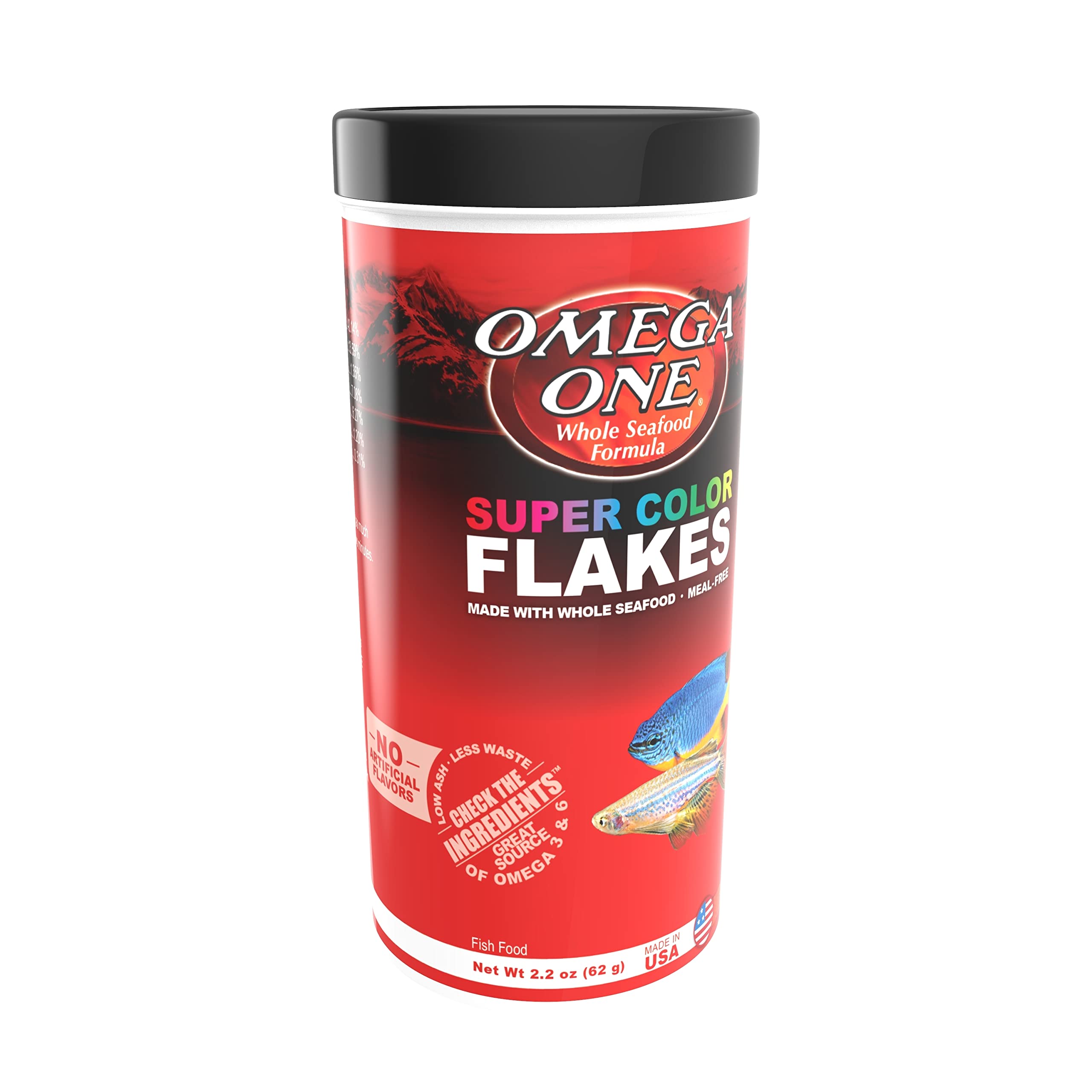 Omega One Super Color Flakes, alimentation quotidienne des poissons facile et rapide.