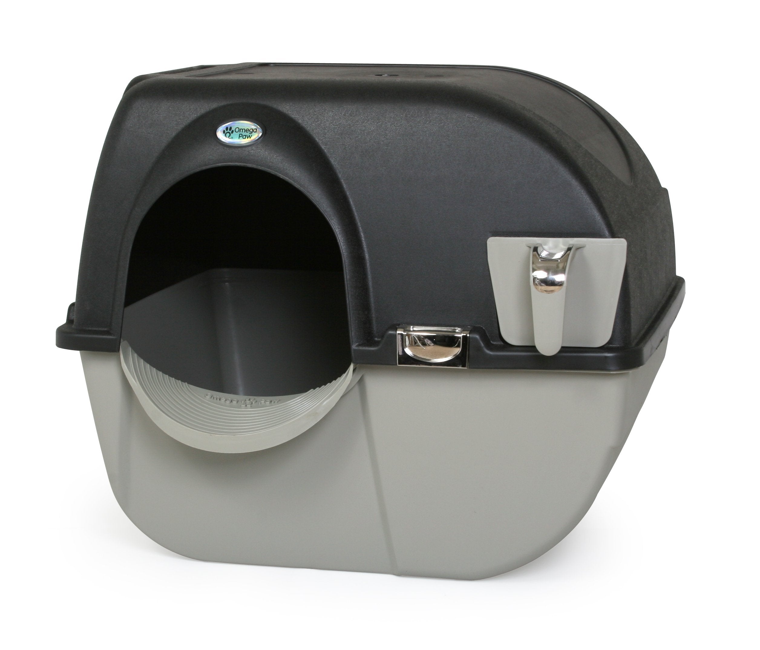 Omega Paw Elite litière auto-nettoyage – vue supérieure du système pour un entretien rapide