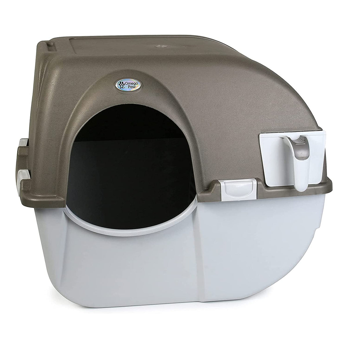 Omega Paw Roll ’N Clean : bac à litière auto-nettoyant compact pour chats.