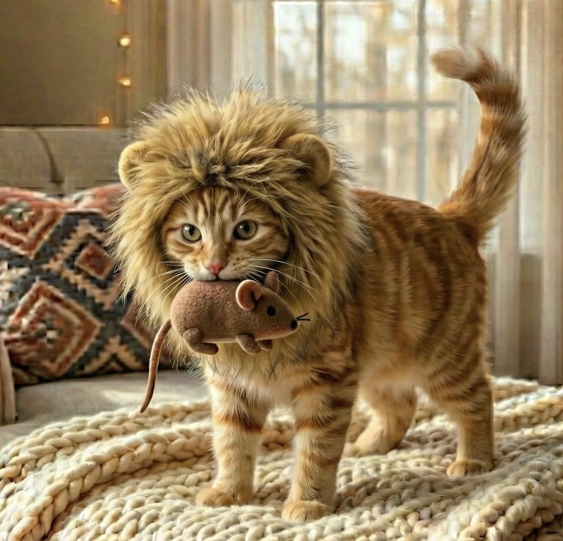 OMG Adorables costume lion chat profil, effet réaliste pour séances-photo adorables.