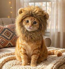 OMG Adorables crinière lion chat avant, look félin audacieux pour photos amusantes.