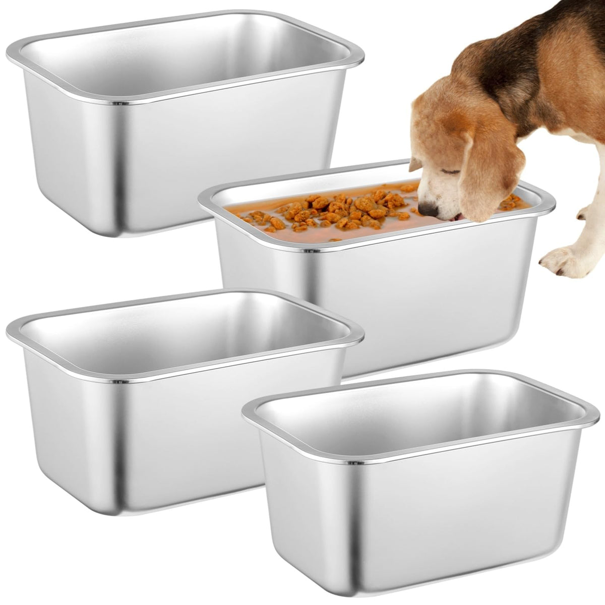 Bol OMISTAR en acier inoxydable avec ensemble de quatre, idéal pour l'eau des grands chiens.