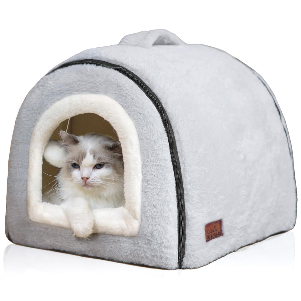 OMIVIER lit pour chat cabane semi-fermee, refuge sûr et calme.