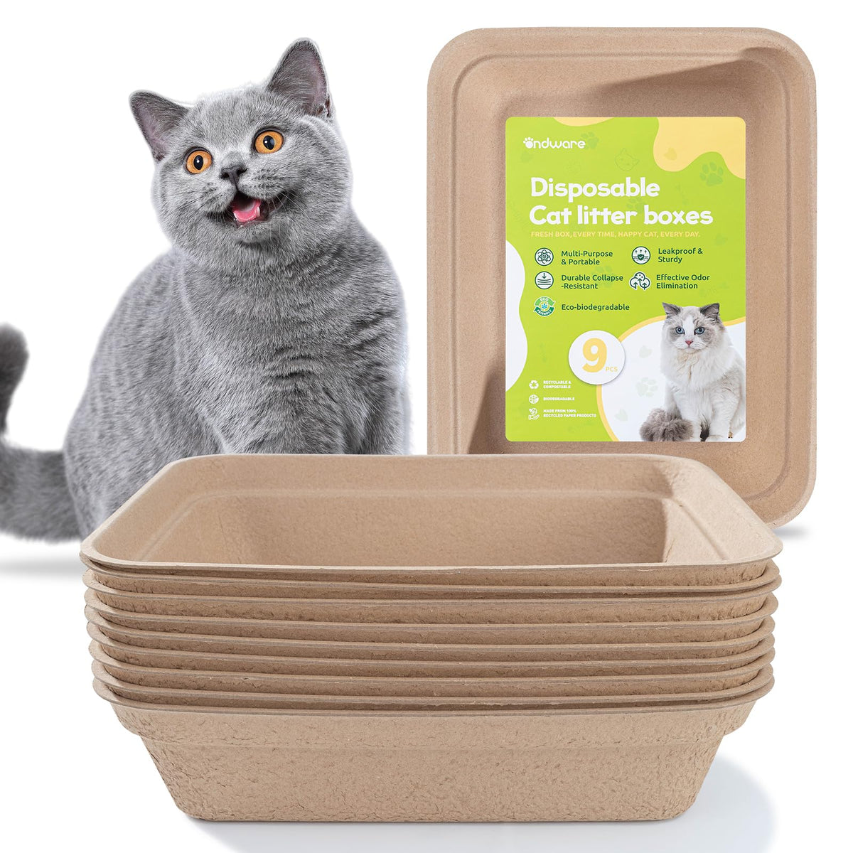 Ondware boite-litiere jetable chat grande pour trajet, pratique et propre