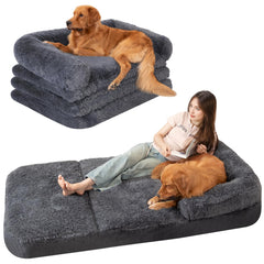 Ondware canapé-lit pliable pour chiens et humains, idéal pour détente partagée et sieste confortable.