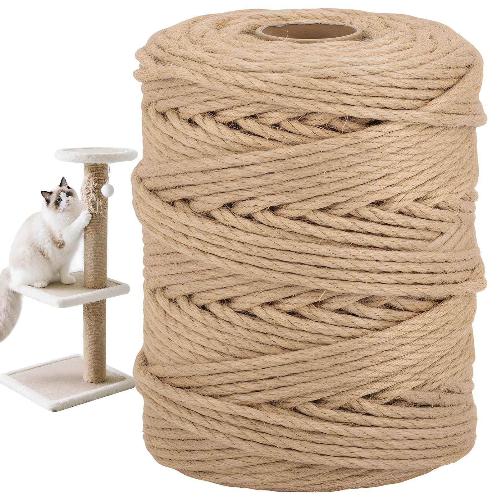 Ondware corde sisal naturelle, 6 mm, idéale pour griffoirs chats et jeux sûrs.
