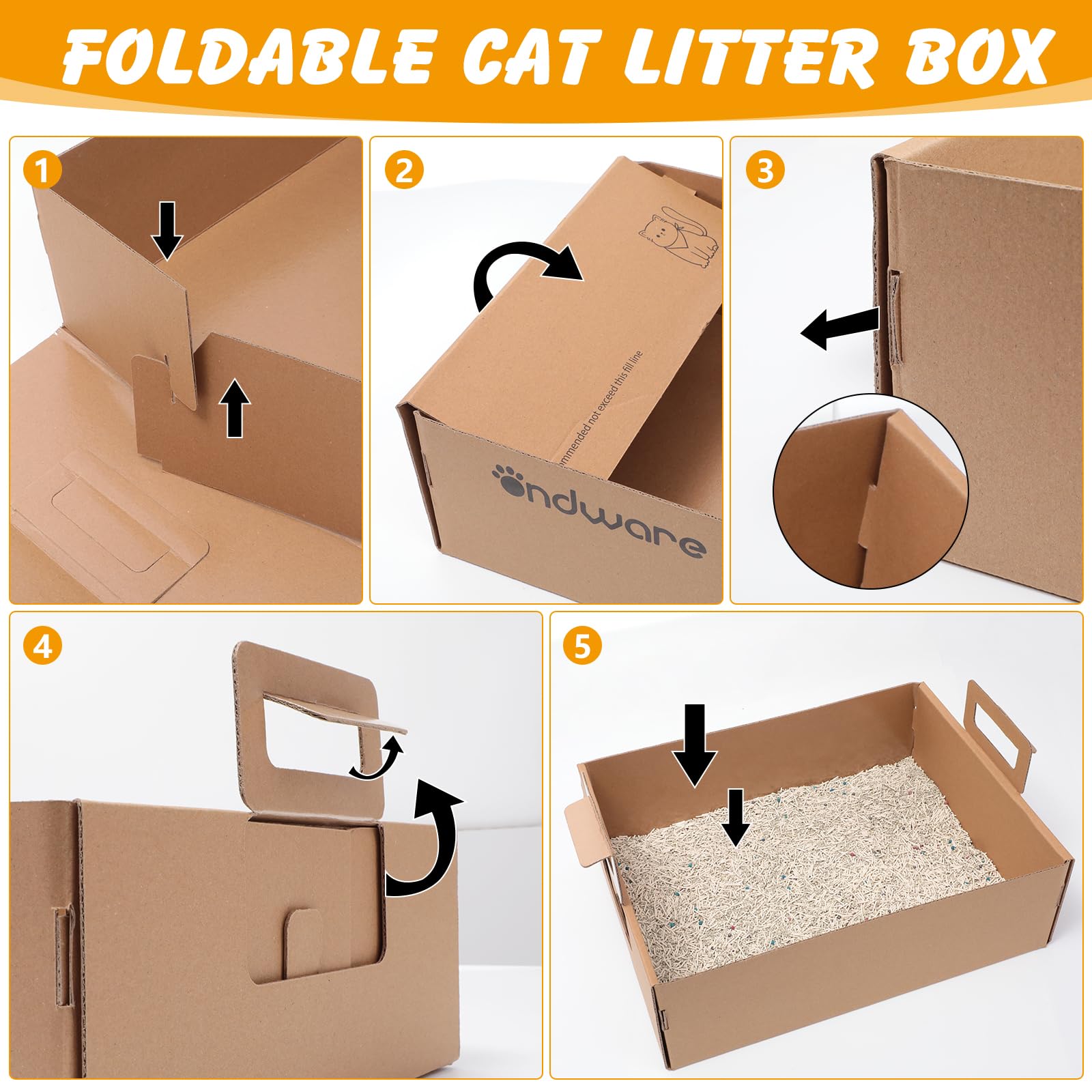 Ensemble Ondware de 3 boîtes litière, parfait pour familles multi-chats.