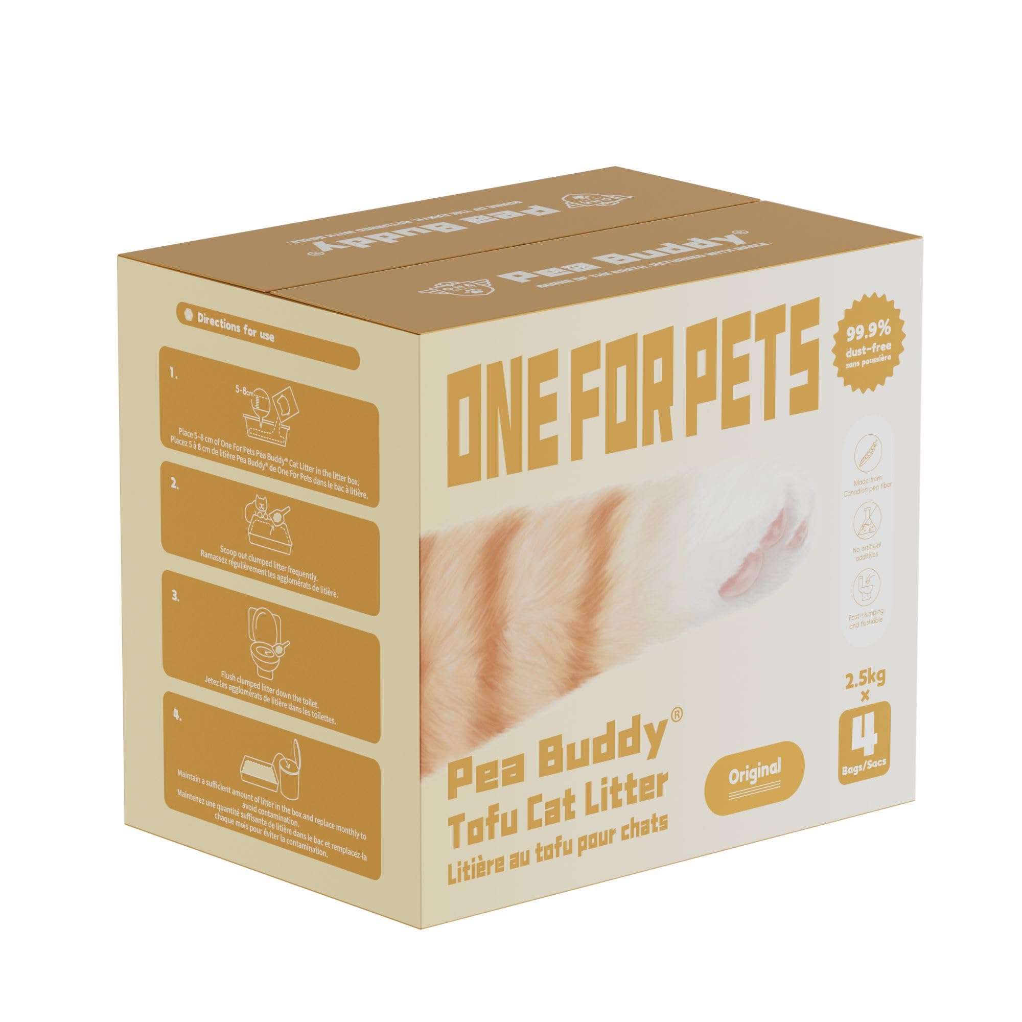One for Pets litière chat pois tofu absorption rapide et confort des pattes