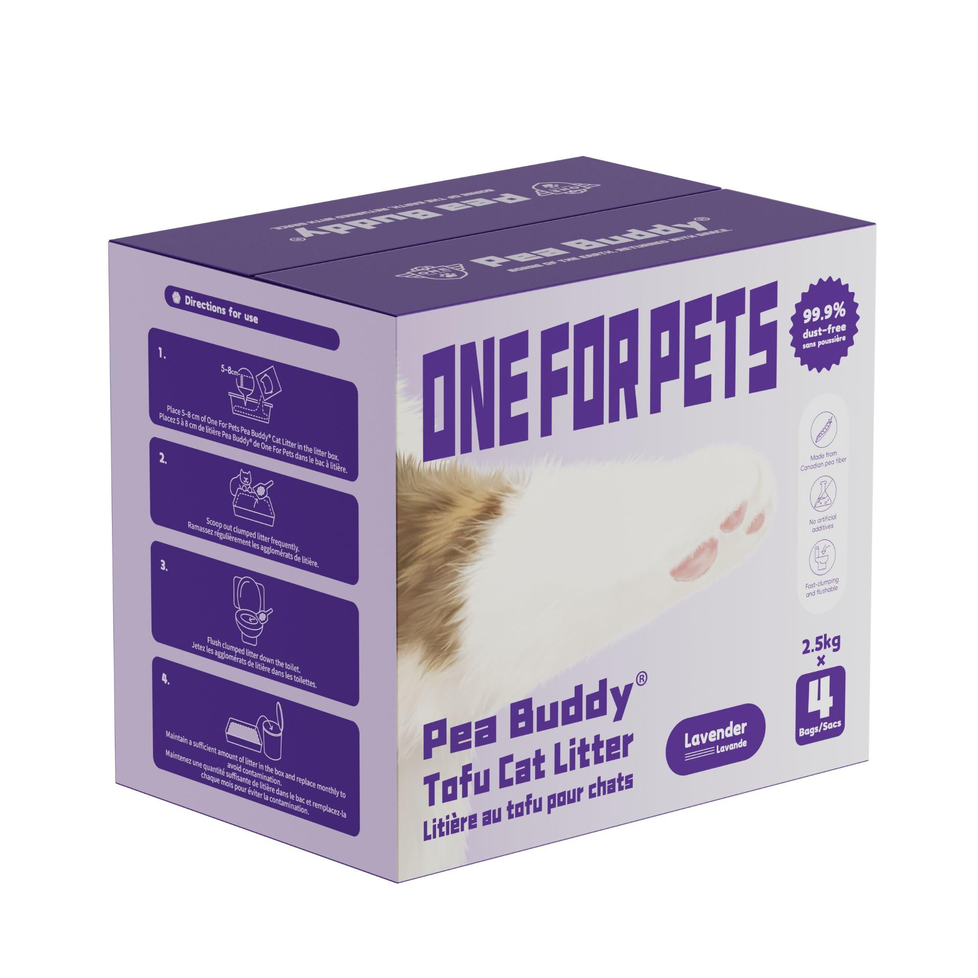 One for Pets litière pois base grumeaux rapides, facilitant le nettoyage.