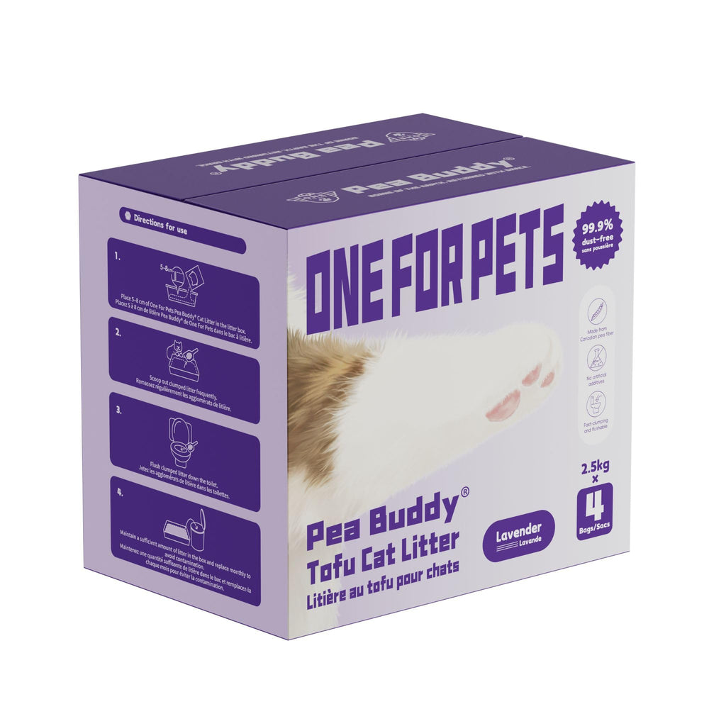 One for Pets litière pois base grumeaux rapides, facilitant le nettoyage.