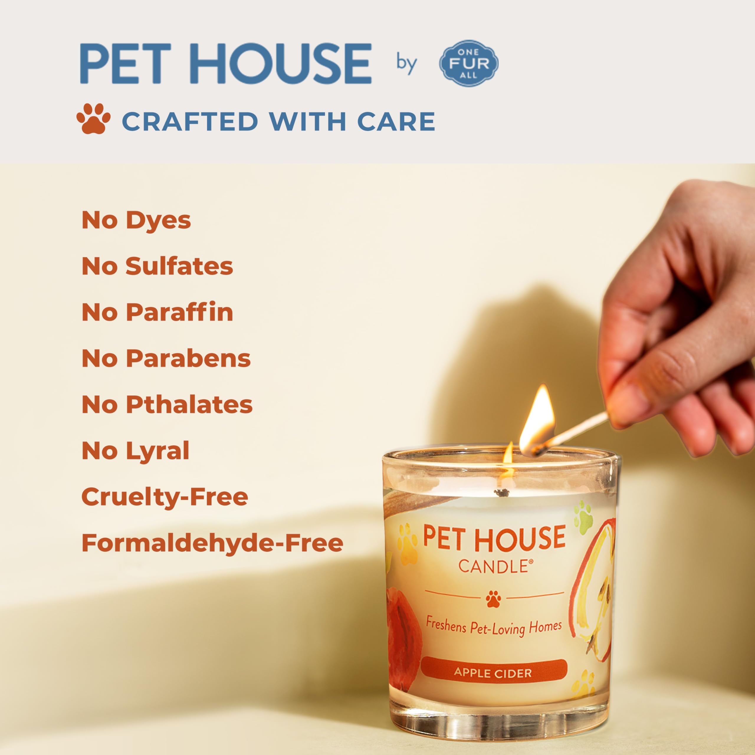 One Fur All bougie avec mèche coton pour une combustion propre et régulière.