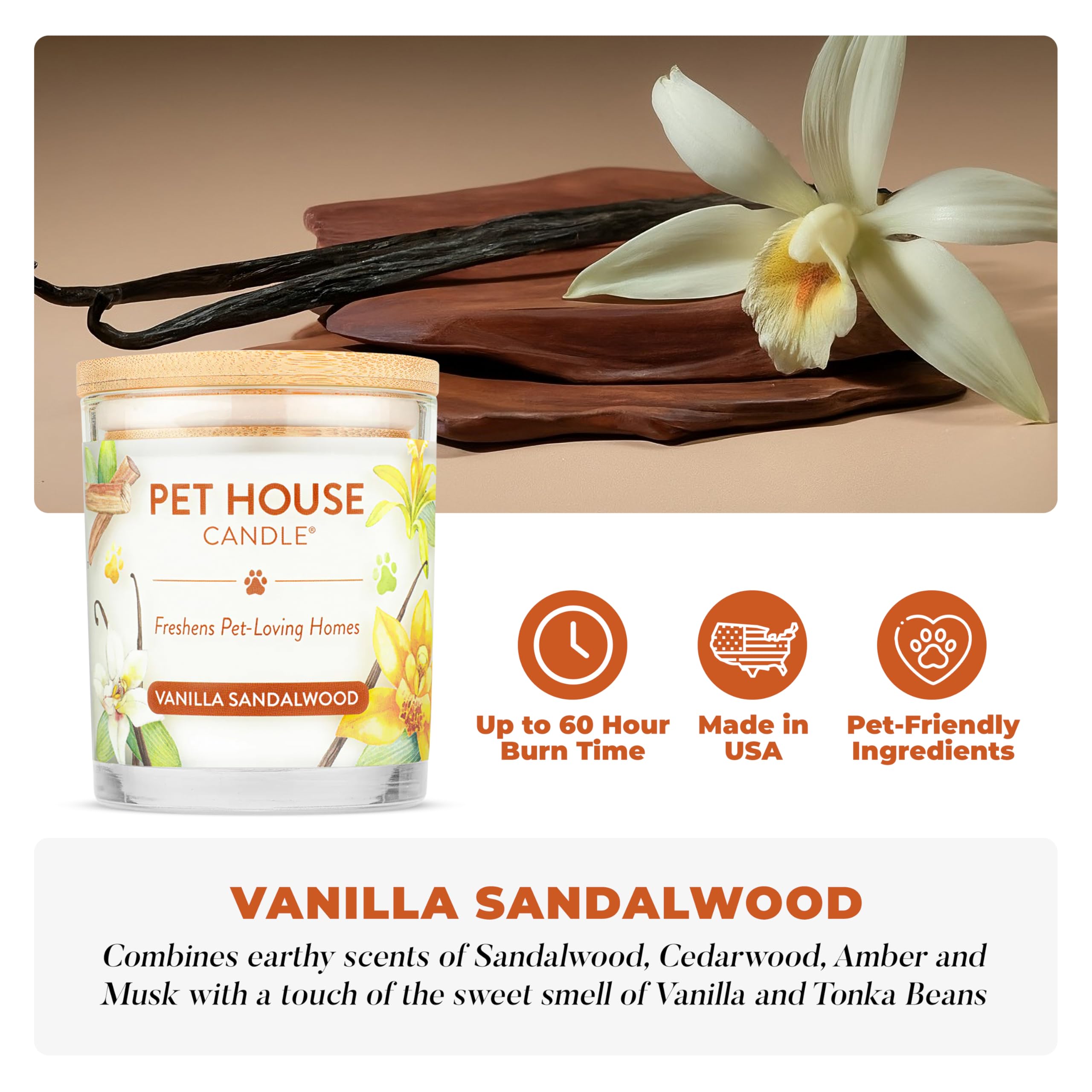 One Fur All bougie soja cire pure parfum naturel et durable Vanille Santal.