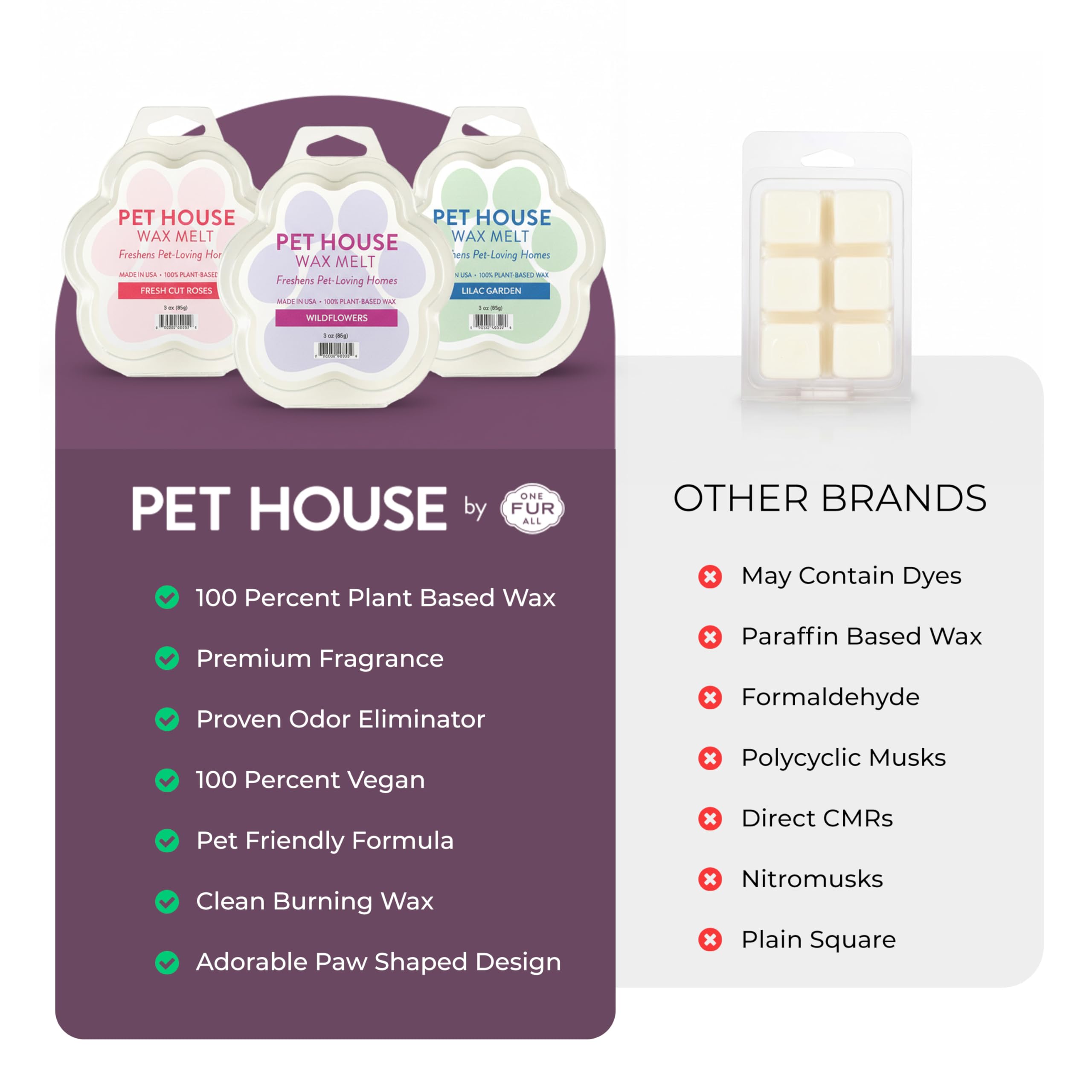 One Fur All Pet House lavande-thé-vert melts arôme lavande apaisant