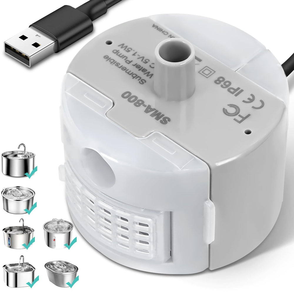 ONECUTE pompe silencieuse pour fontaine chat en inox, installation rapide et discrète.