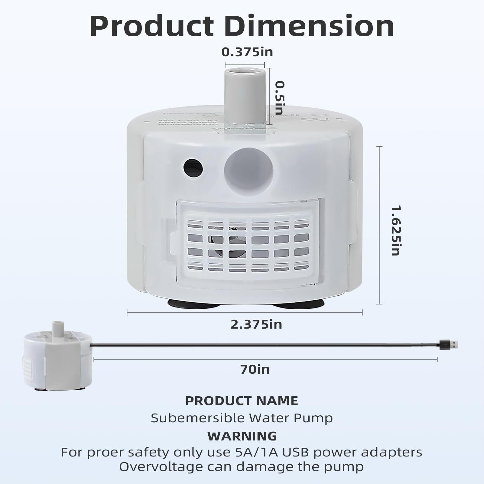 ONECUTE pompe USB 5V, alimentation pratique via ordinateur ou batterie externe.