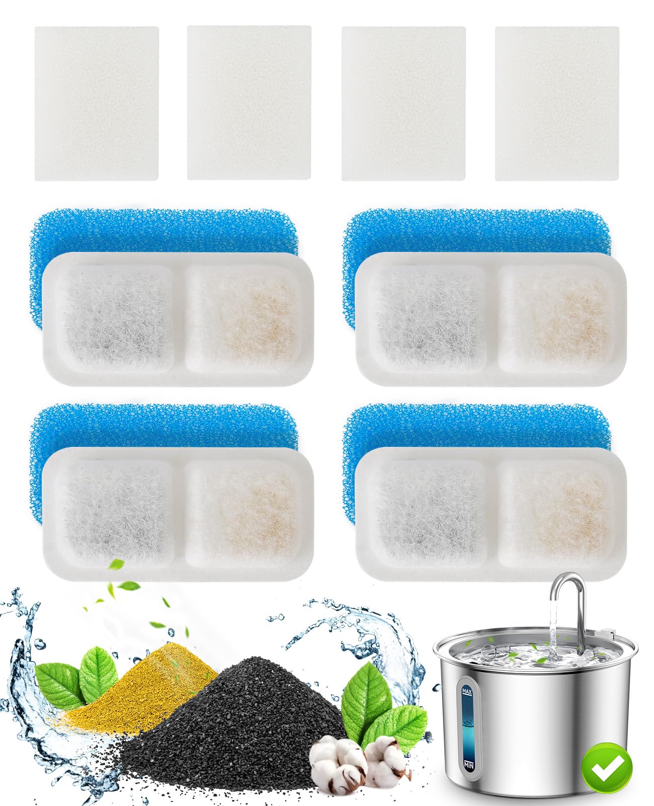 Oneisall filtre pour fontaine chat 2L, remplacement facile pour eau fraîche.