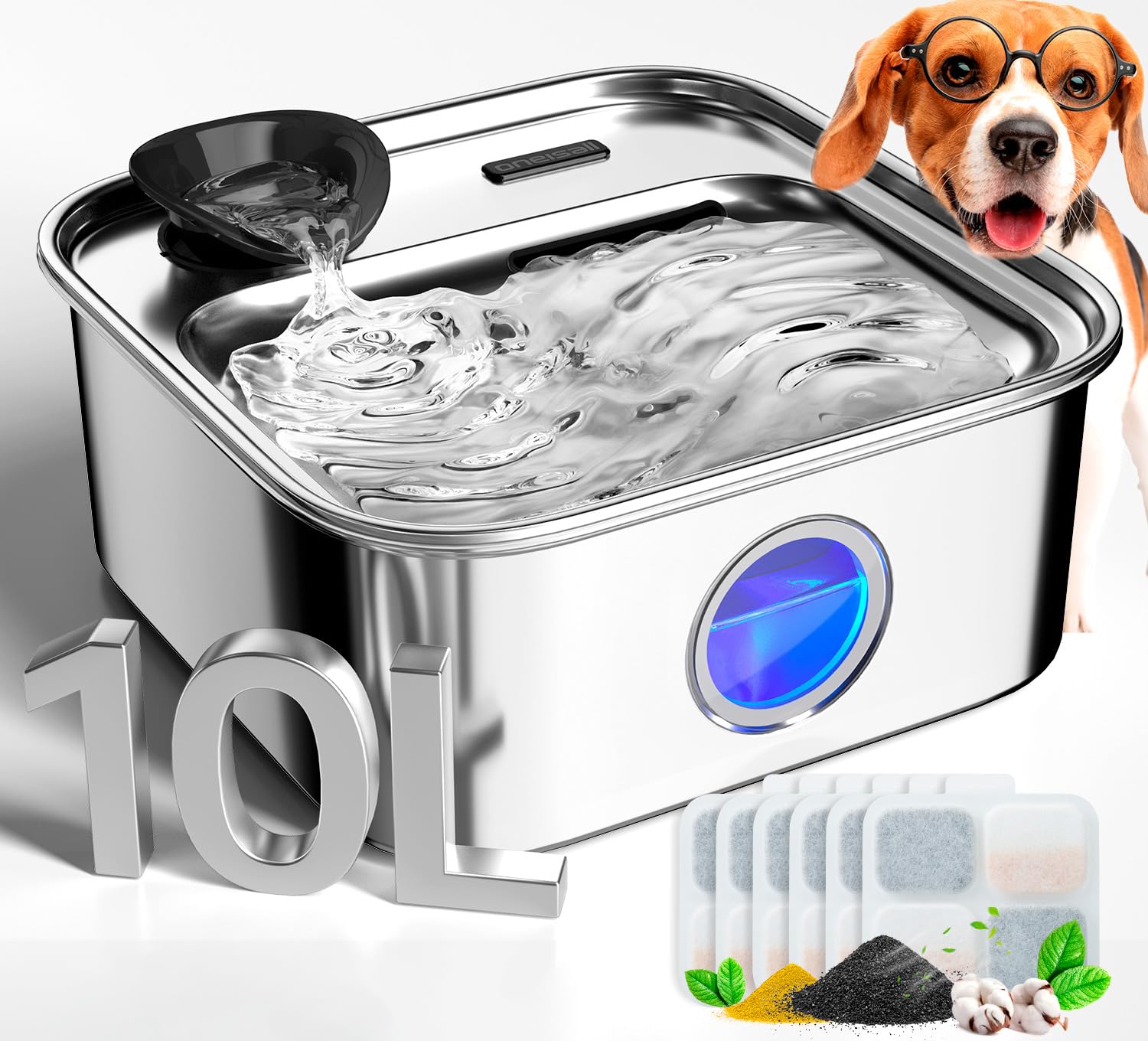 Oneisall fontaine eau chien 10L – vue d ensemble et grande capacite utile