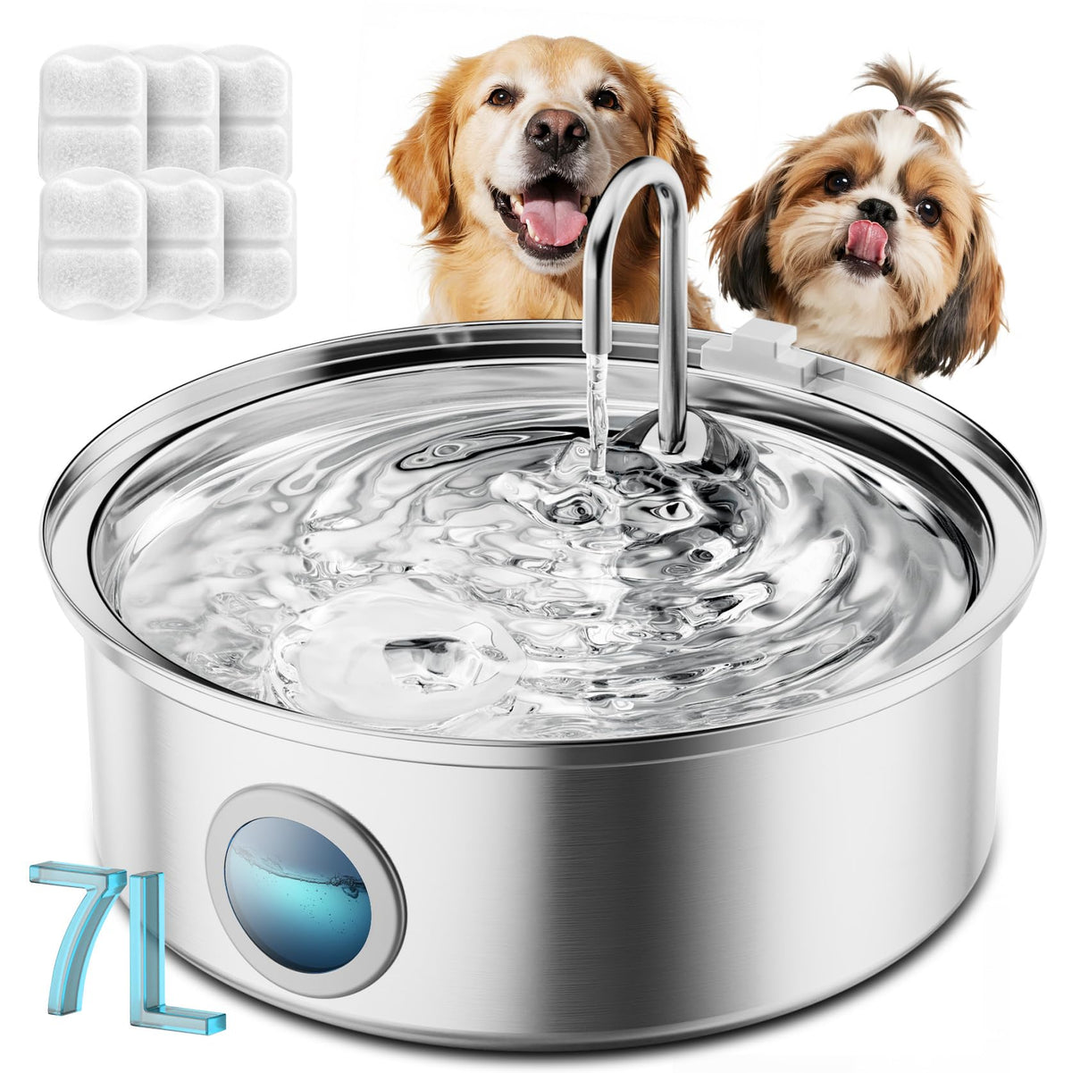 Oneisall fontaine eau chien 7L avec grande capacite pour plusieurs animaux.