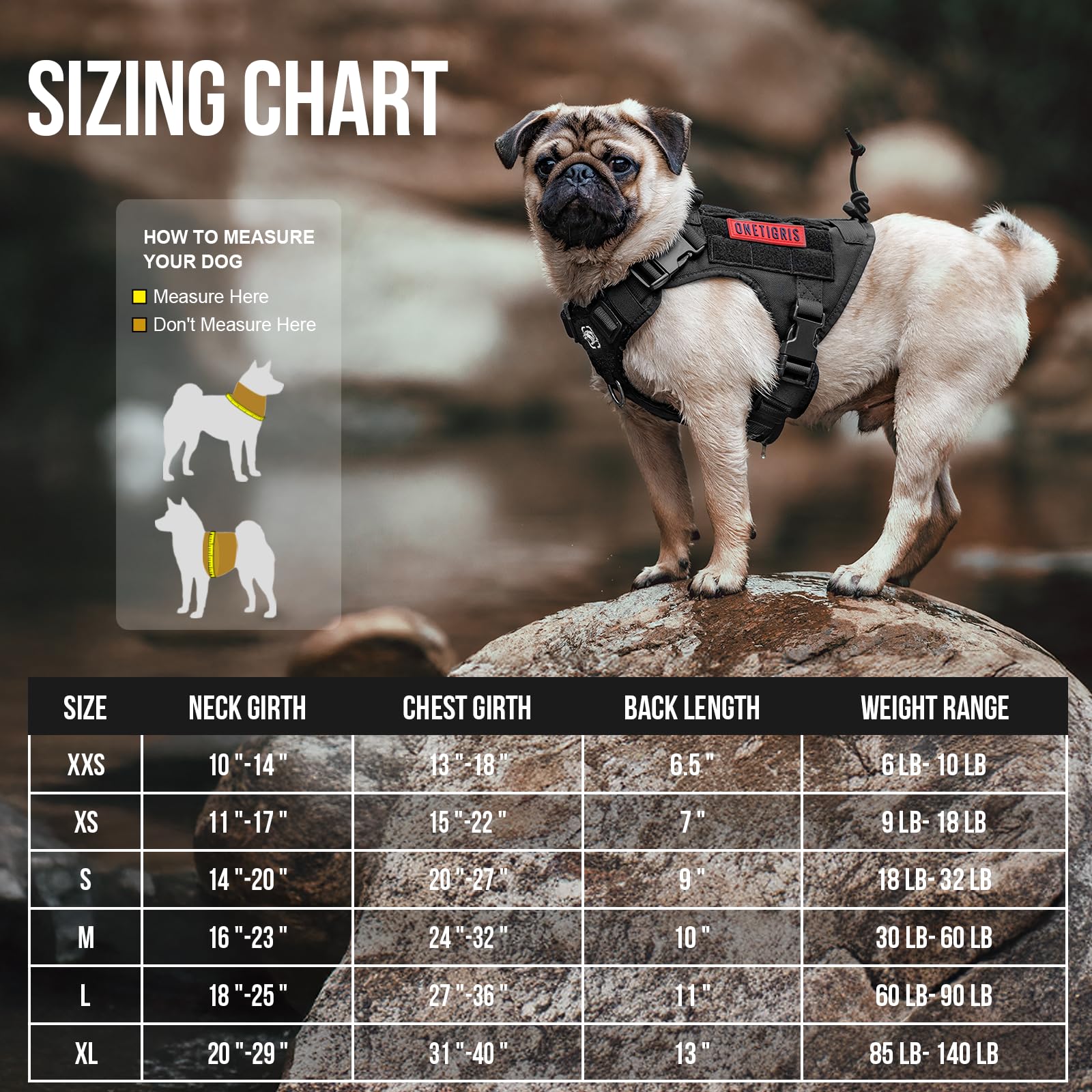 OneTigris harnais-chien MOLLE: attache rapide d'accessoires.