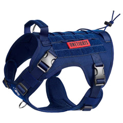 OneTigris harnais bleu avec poignée haute pour le contrôle lors des promenades.