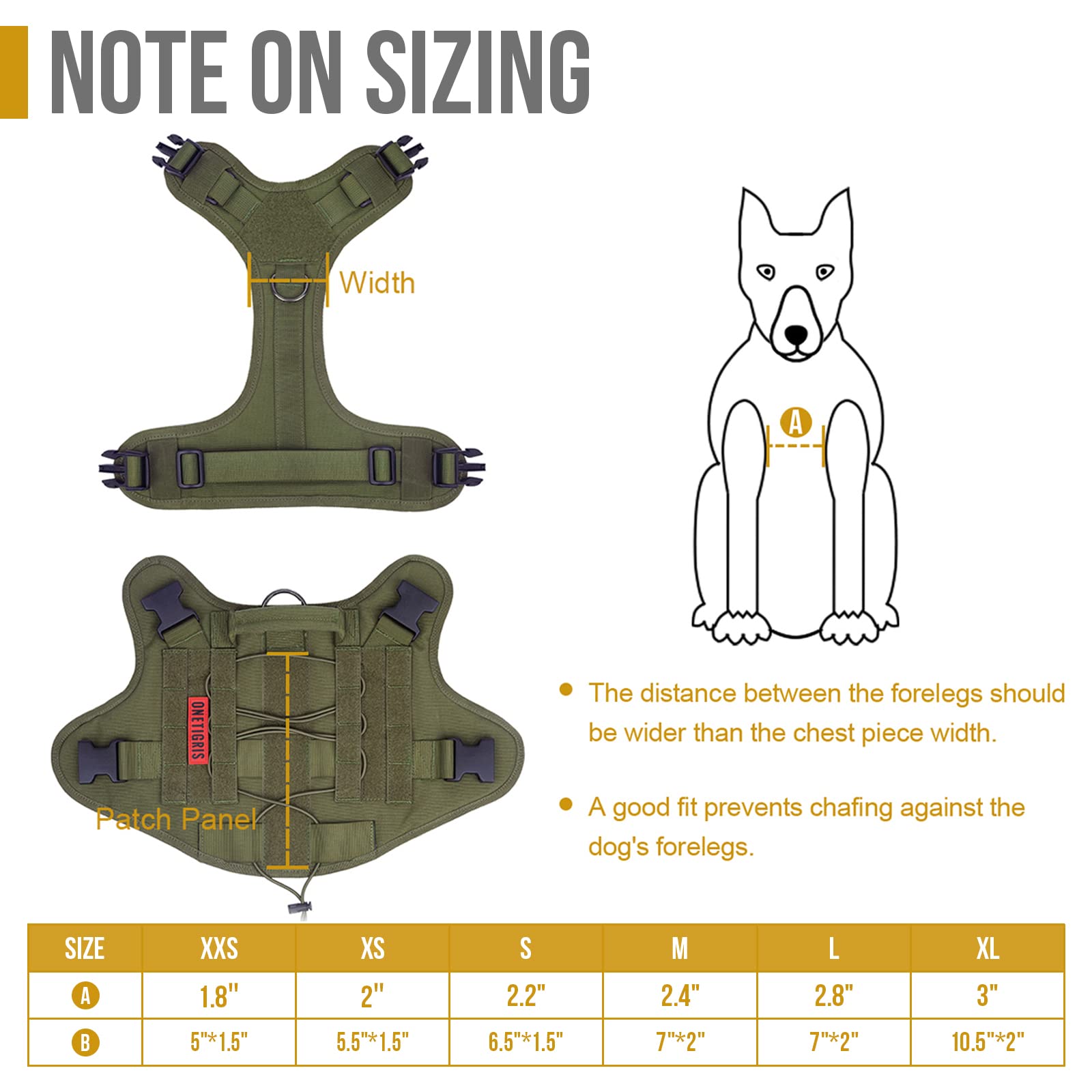 ONETIGRIS harnais — système MOLLE pour accessoires et identification.