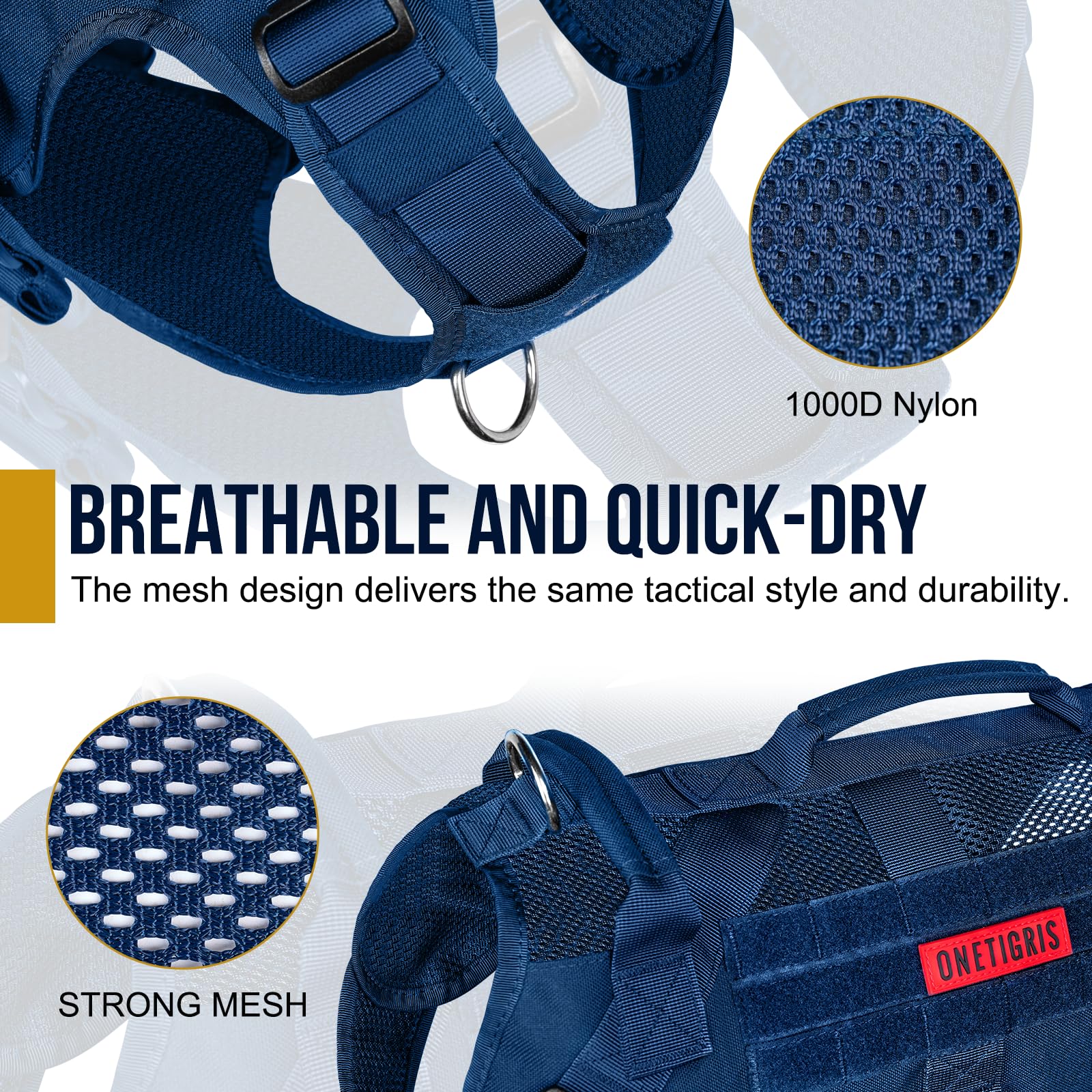 Matériau 1000D et design durable ONETIGRIS bleu pour chiens actifs.