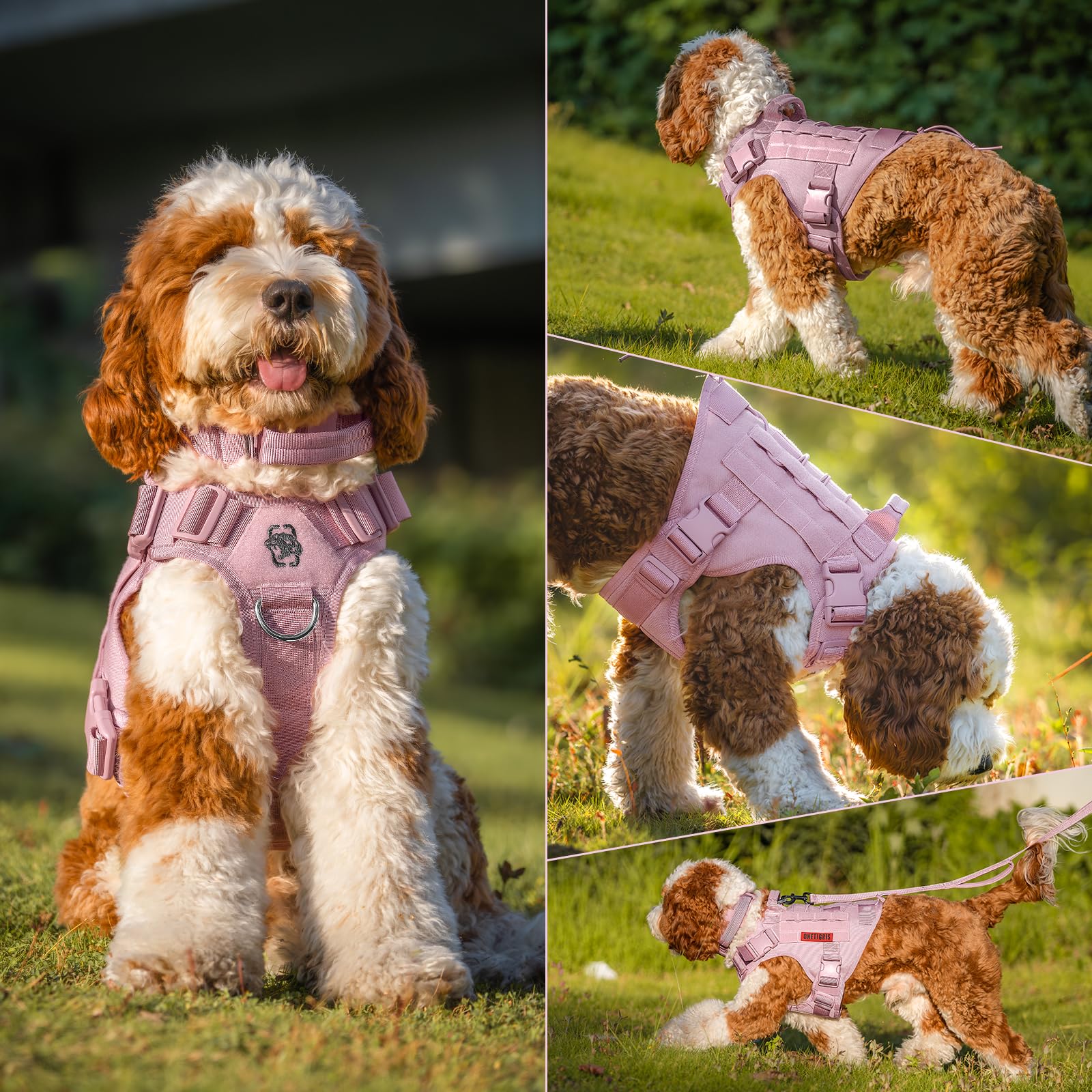 Harnais rose OneTigris léger et durable pour chiens actifs lors d’activités