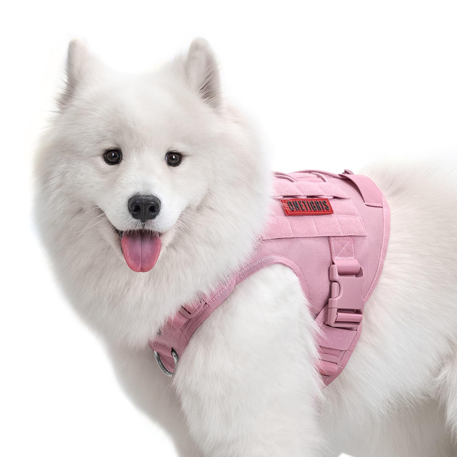 OneTigris harnais tactique rose vue avant pour un meilleur contrôle lors des promenades