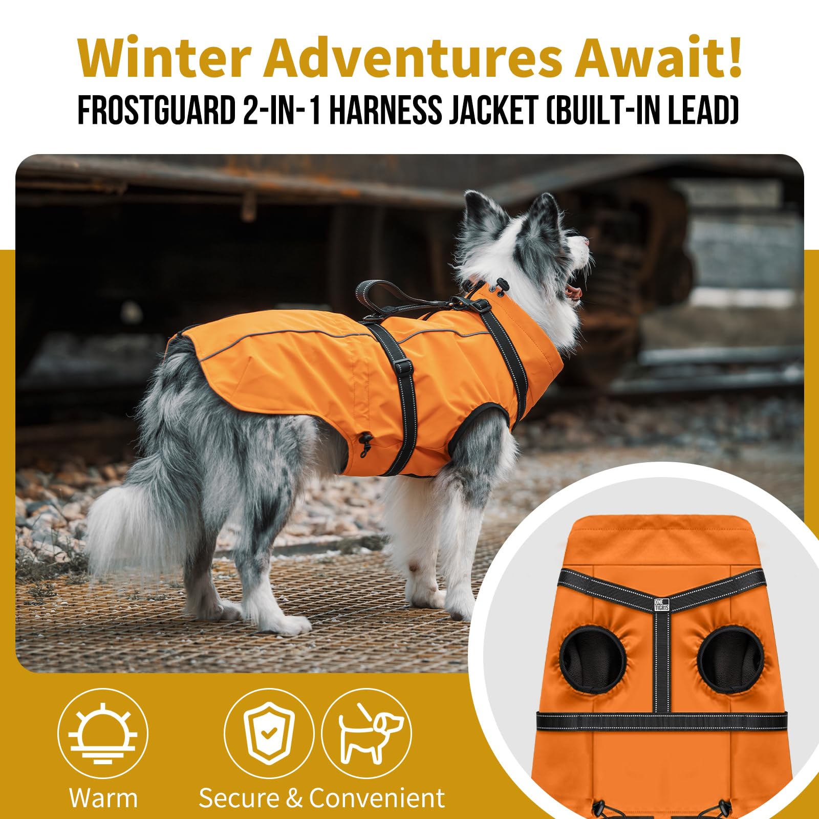 OneTigris manteau chien, réglage de serrage pour un ajustement sûr.