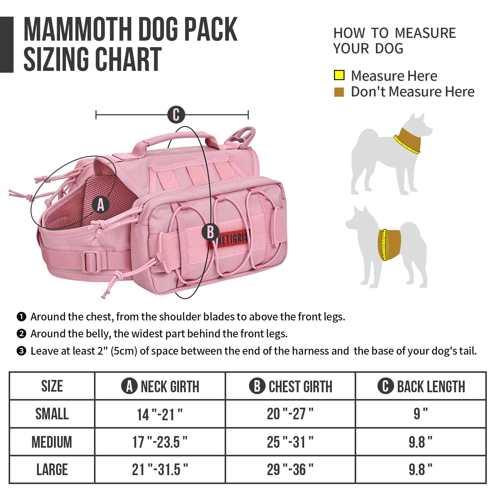 ONETIGRIS Mammoth, poches latérales pratiques pour eau, nourriture et friandises.