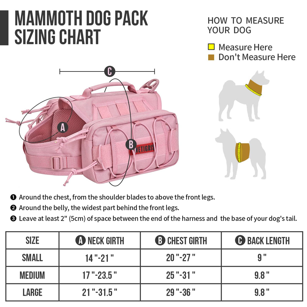 ONETIGRIS Mammoth, poches latérales pratiques pour eau, nourriture et friandises.