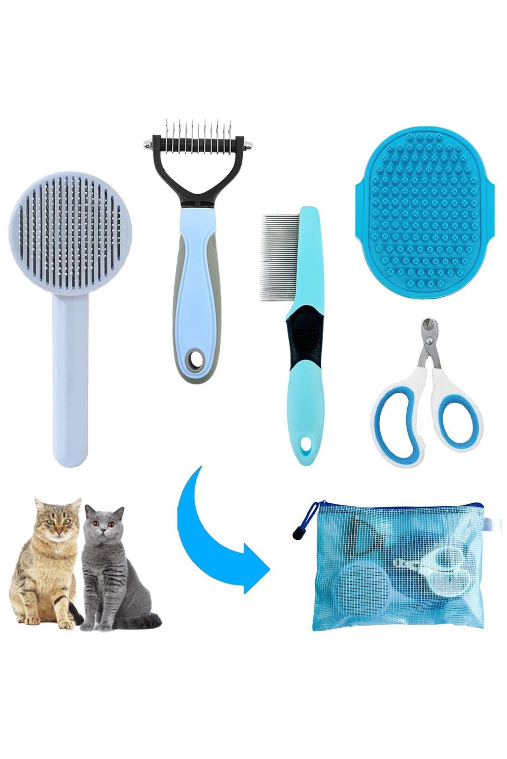 Onezye kit-brossage-chat-5pieces, ensemble complet pour démêler et lisser le pelage.