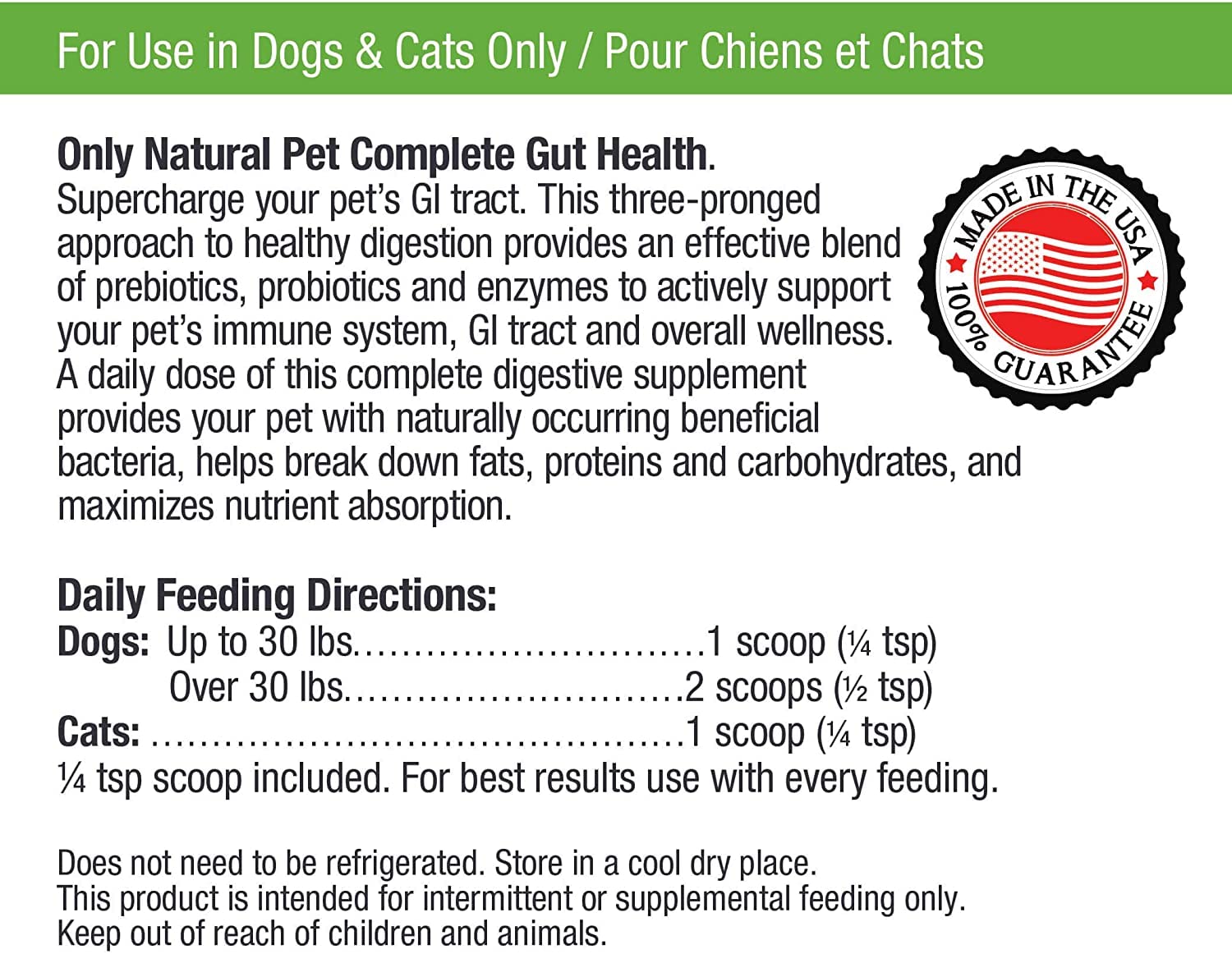Only Natural Pet Complete Gut Health Complex, aide potentielle à l’absorption des nutriments.
